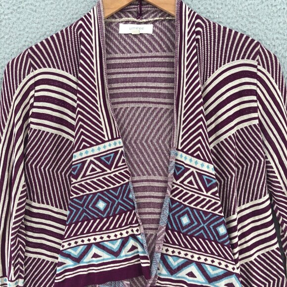 UMGEE Sweater Womens Small Purple Striped Open Cardigan Knit Stretch Everyday - Picture 2 of 9